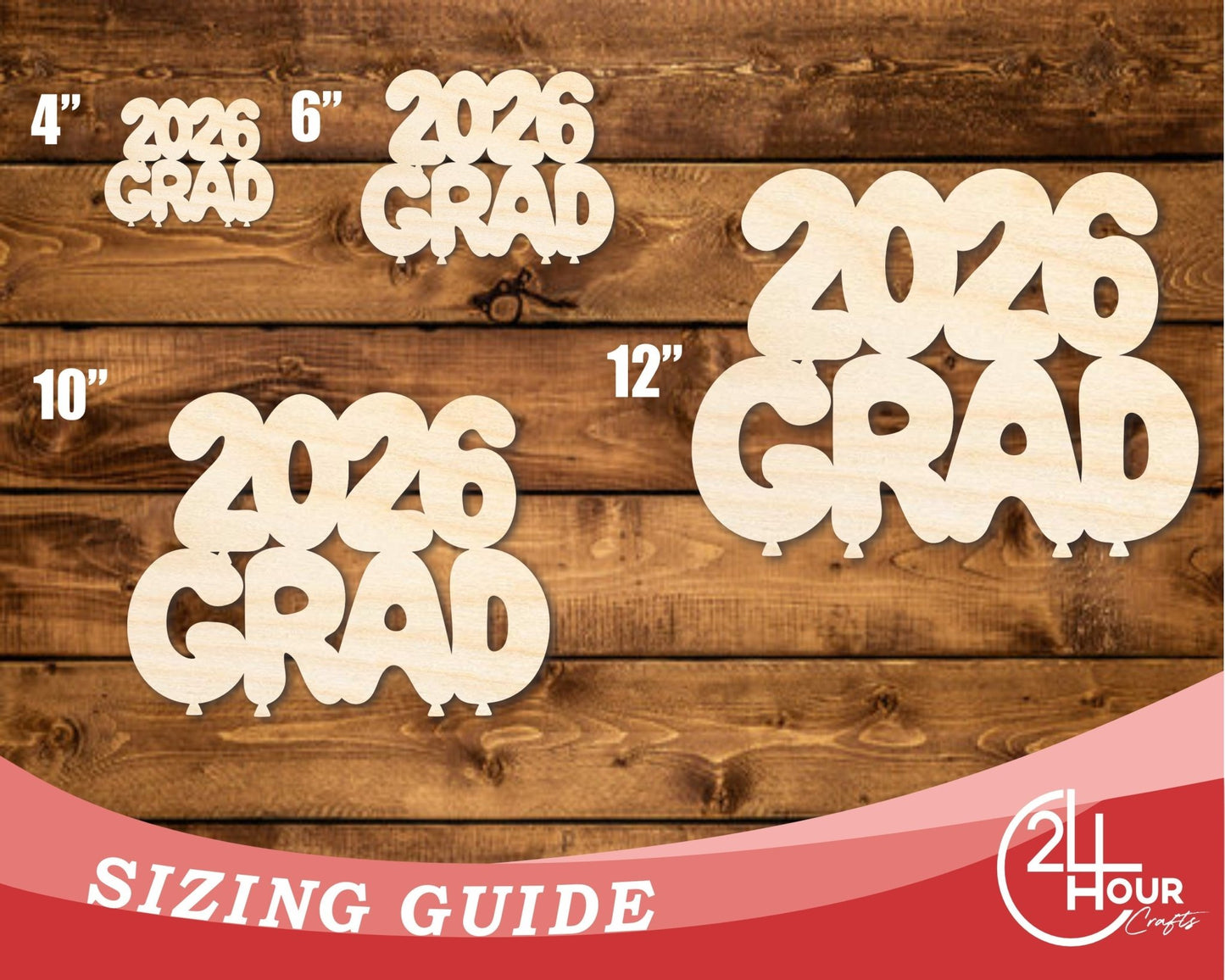 Unfinished Wood 2026 Grad Shape | DIY Craft Cutout | up to 46" DIY - NameSigns.com