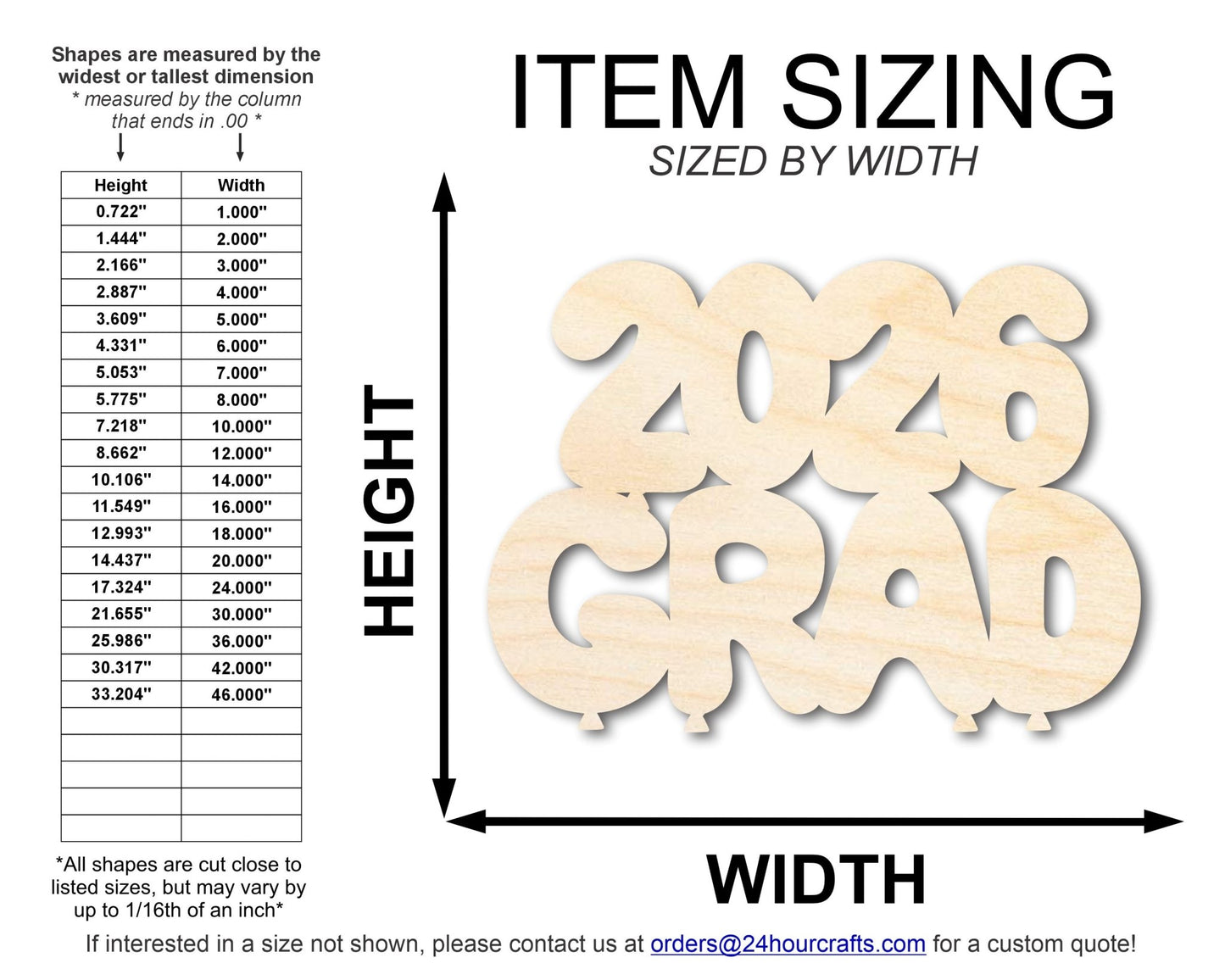 Unfinished Wood 2026 Grad Shape | DIY Craft Cutout | up to 46" DIY - NameSigns.com