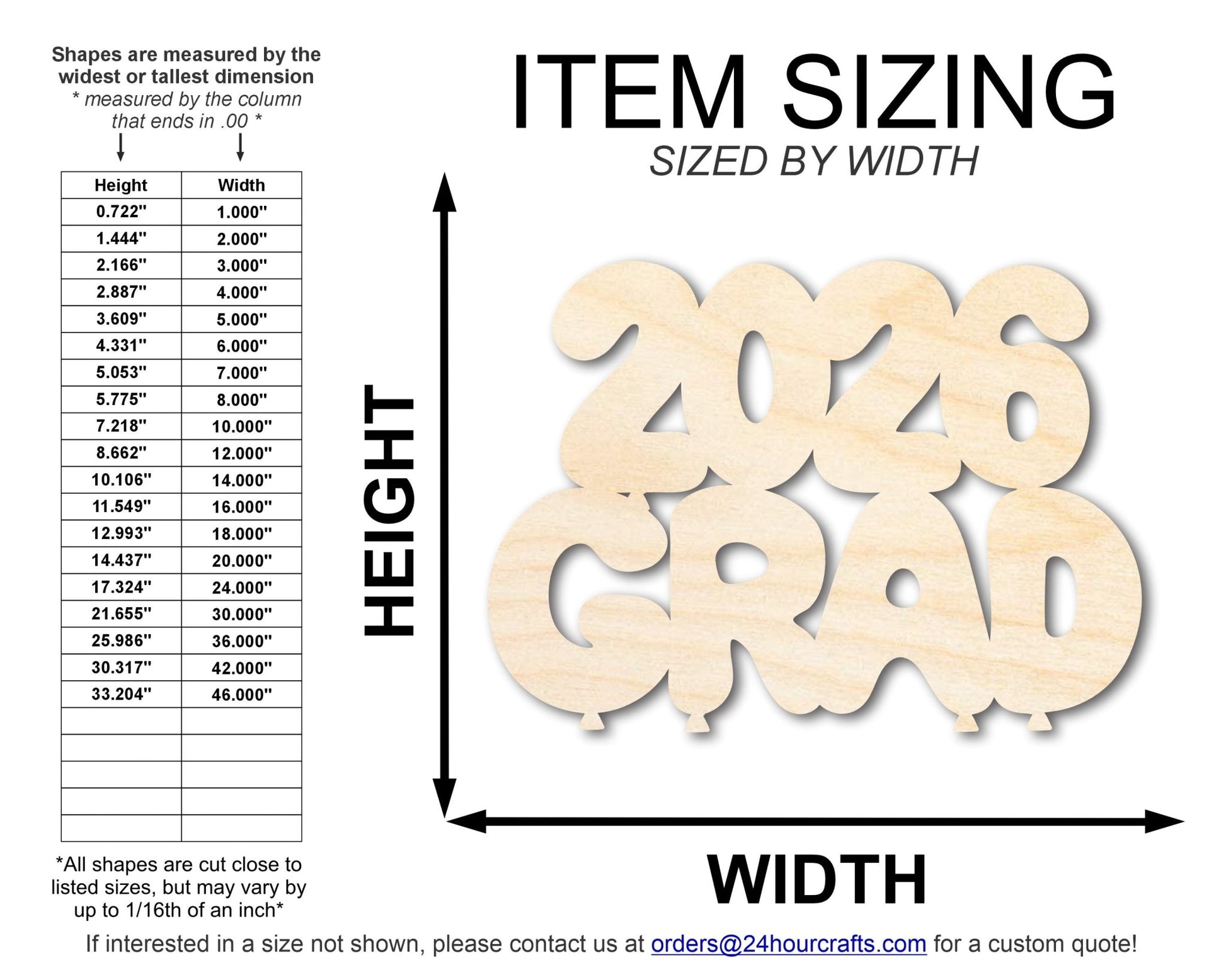 Unfinished Wood 2026 Grad Shape | DIY Craft Cutout | up to 46" DIY - NameSigns.com