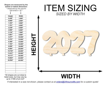 Unfinished Wood 2027 Balloons Shape | DIY Craft Cutout | up to 46" DIY - NameSigns.com