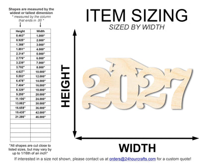 Unfinished Wood 2027 Grad Cap Shape | DIY Craft Cutout | up to 46" DIY - NameSigns.com