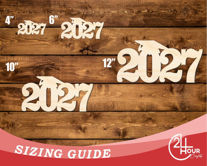 Unfinished Wood 2027 Grad Cap Shape | DIY Craft Cutout | up to 46" DIY - NameSigns.com