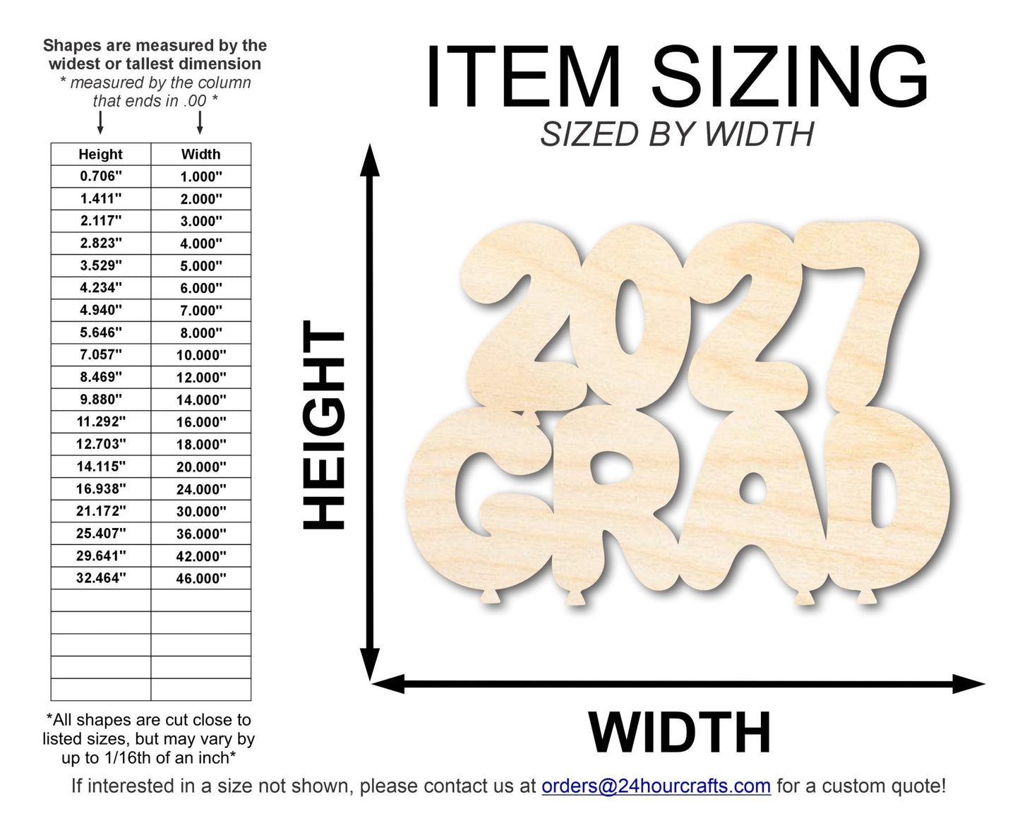 Unfinished Wood 2027 Grad Shape | DIY Craft Cutout | up to 46" DIY - NameSigns.com