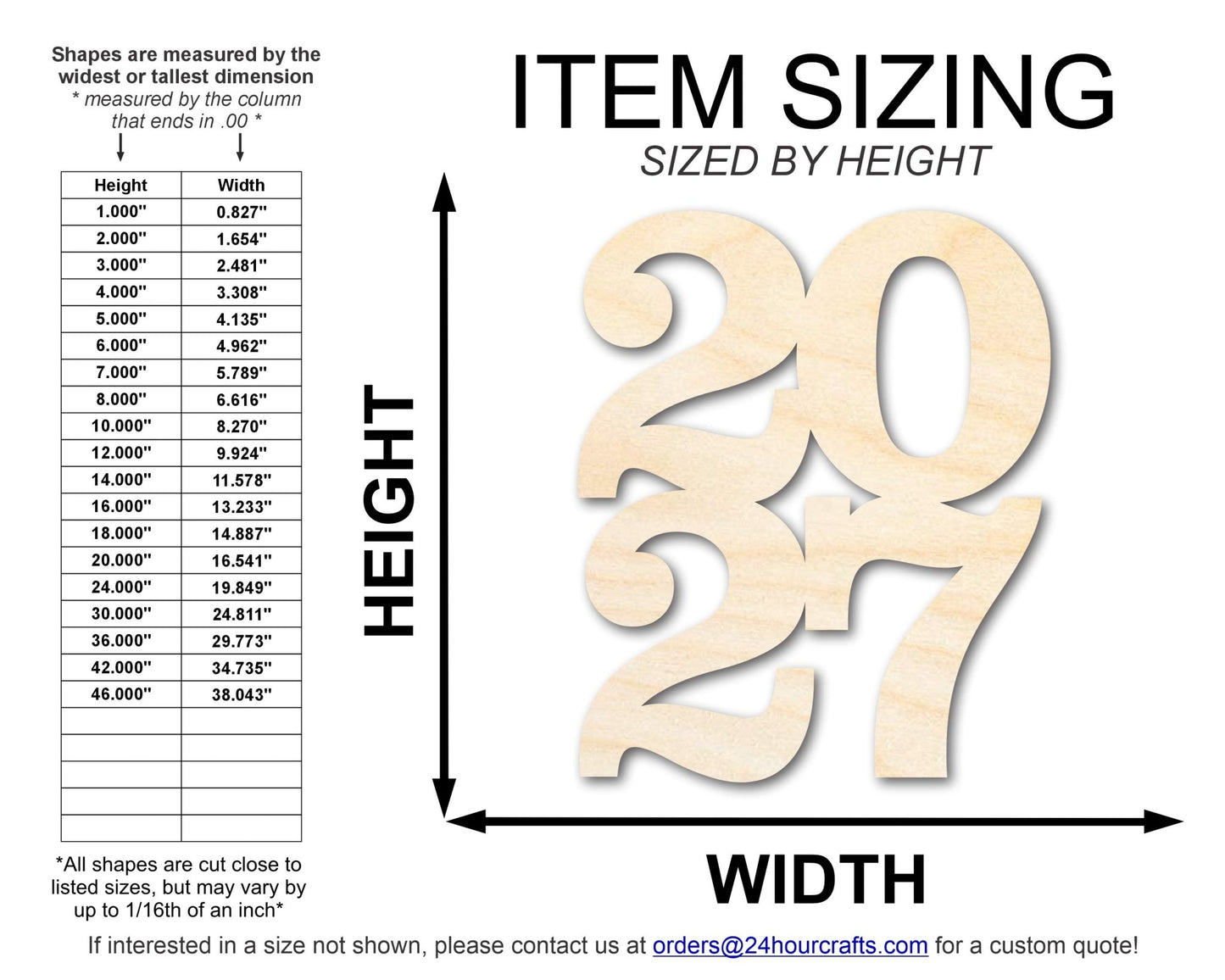 Unfinished Wood 2027 Shape | DIY Craft Cutout | up to 46" DIY - NameSigns.com