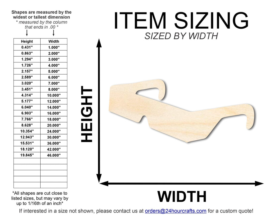 Unfinished Wood 3D Glasses Shape | DIY Craft Cutout | up to 46" DIY - NameSigns.com