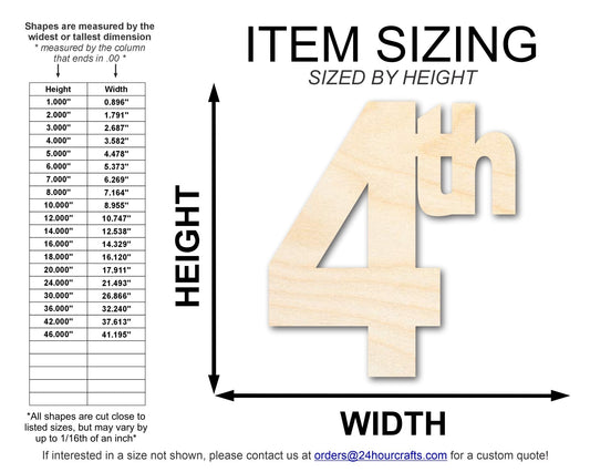 Unfinished Wood 4th Cutout | DIY Craft Cutout | up to 46" DIY - NameSigns.com