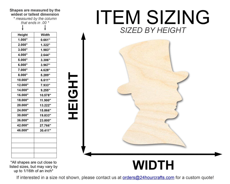 Unfinished Wood Abraham Lincoln Silhouette | DIY American History Craft Cutout | Up to 36" - NameSigns.com
