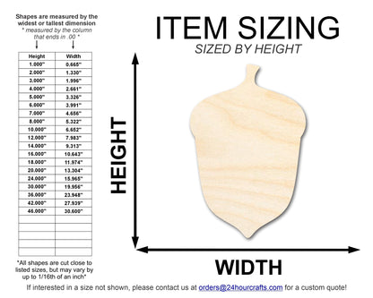 Unfinished Wood Acorn Shape | DIY Fall Forest Craft Cutout | Up to 36" - NameSigns.com
