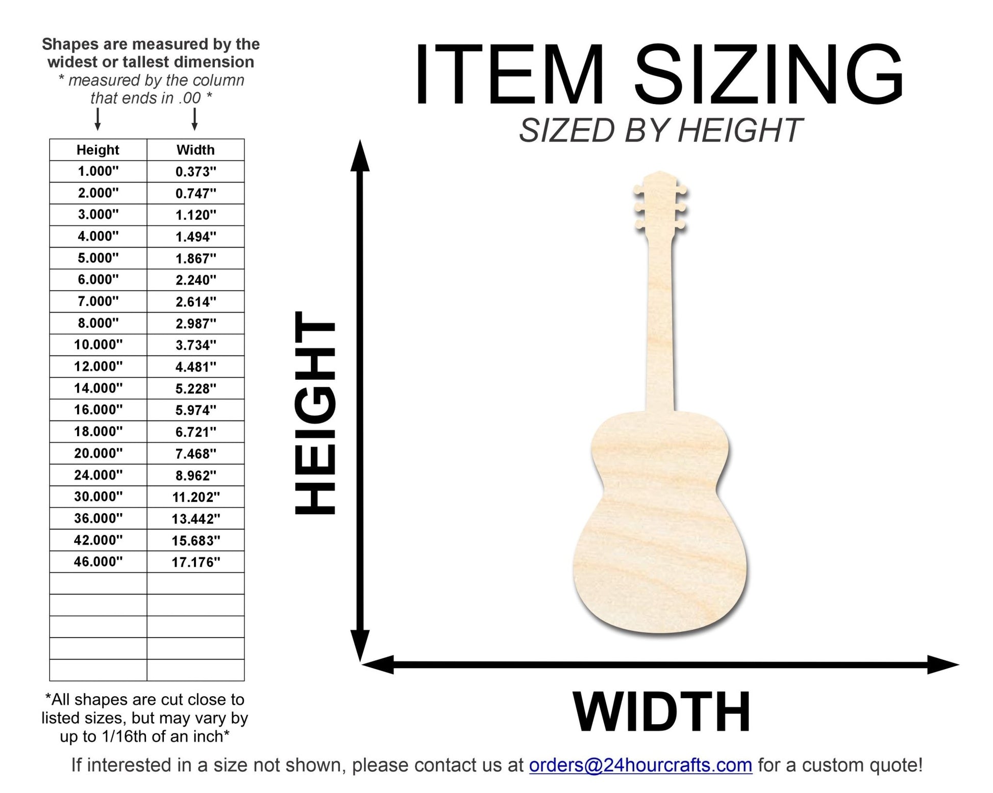 Unfinished Wood Acoustic Guitar | DIY Music Craft Cutout | up to 46" - NameSigns.com