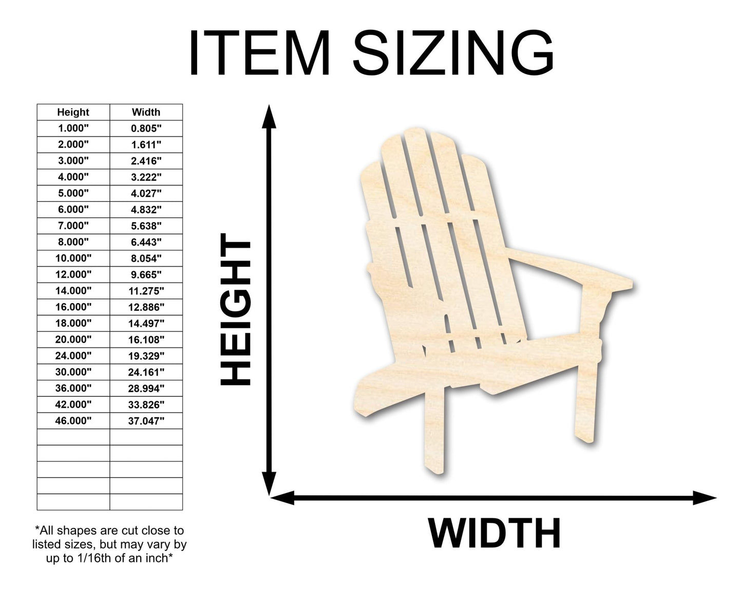 Unfinished Wood Adirondack Chair Shape | Summer | Beach | Craft Cutout | up to 46" DIY - NameSigns.com