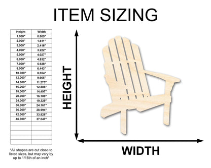 Unfinished Wood Adirondack Chair Shape | Summer | Beach | Craft Cutout | up to 46" DIY - NameSigns.com