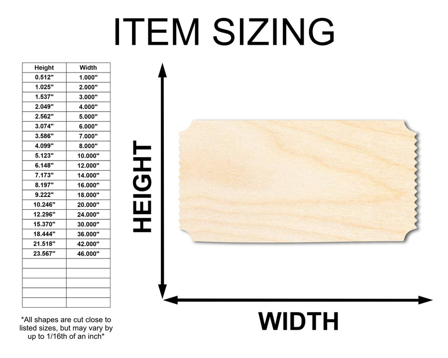 Unfinished Wood Admission Ticket Shape | Faire Ticket Silhouette | Craft Cutout | up to 46" DIY - NameSigns.com