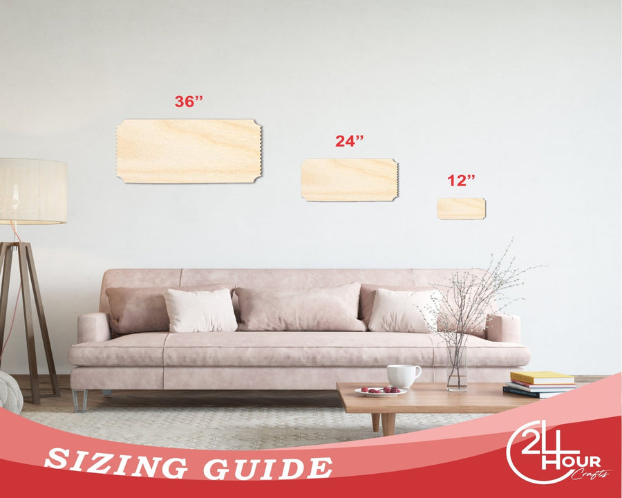 Unfinished Wood Admission Ticket Shape | Faire Ticket Silhouette | Craft Cutout | up to 46" DIY - NameSigns.com