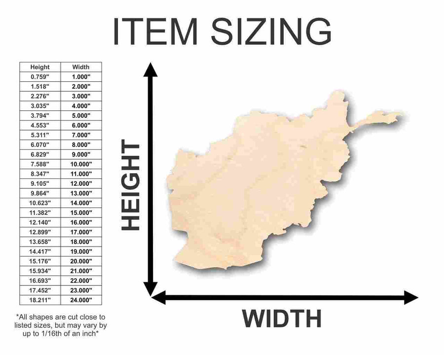 Unfinished Wood Afghanistan Shape - Country - Craft - up to 46" DIY - NameSigns.com