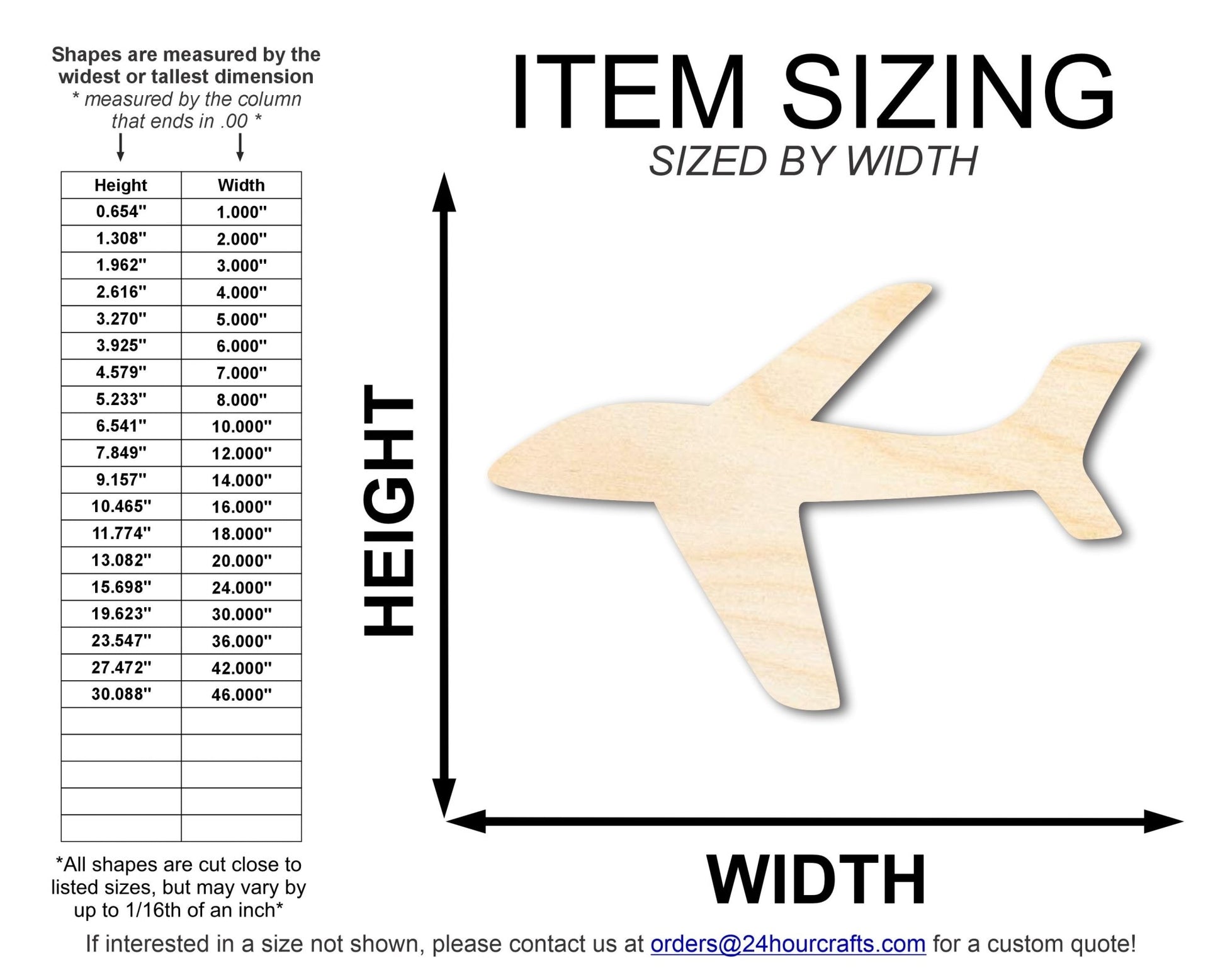 Unfinished Wood Airplane Shape | Craft Cutout | Up to 36" - NameSigns.com