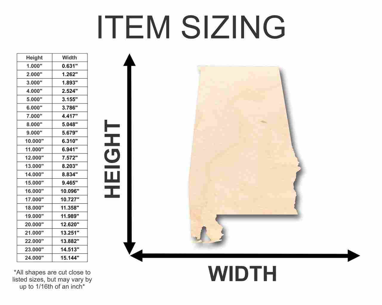Unfinished Wood Alabama Shape - State - Craft - up to 46" DIY - NameSigns.com