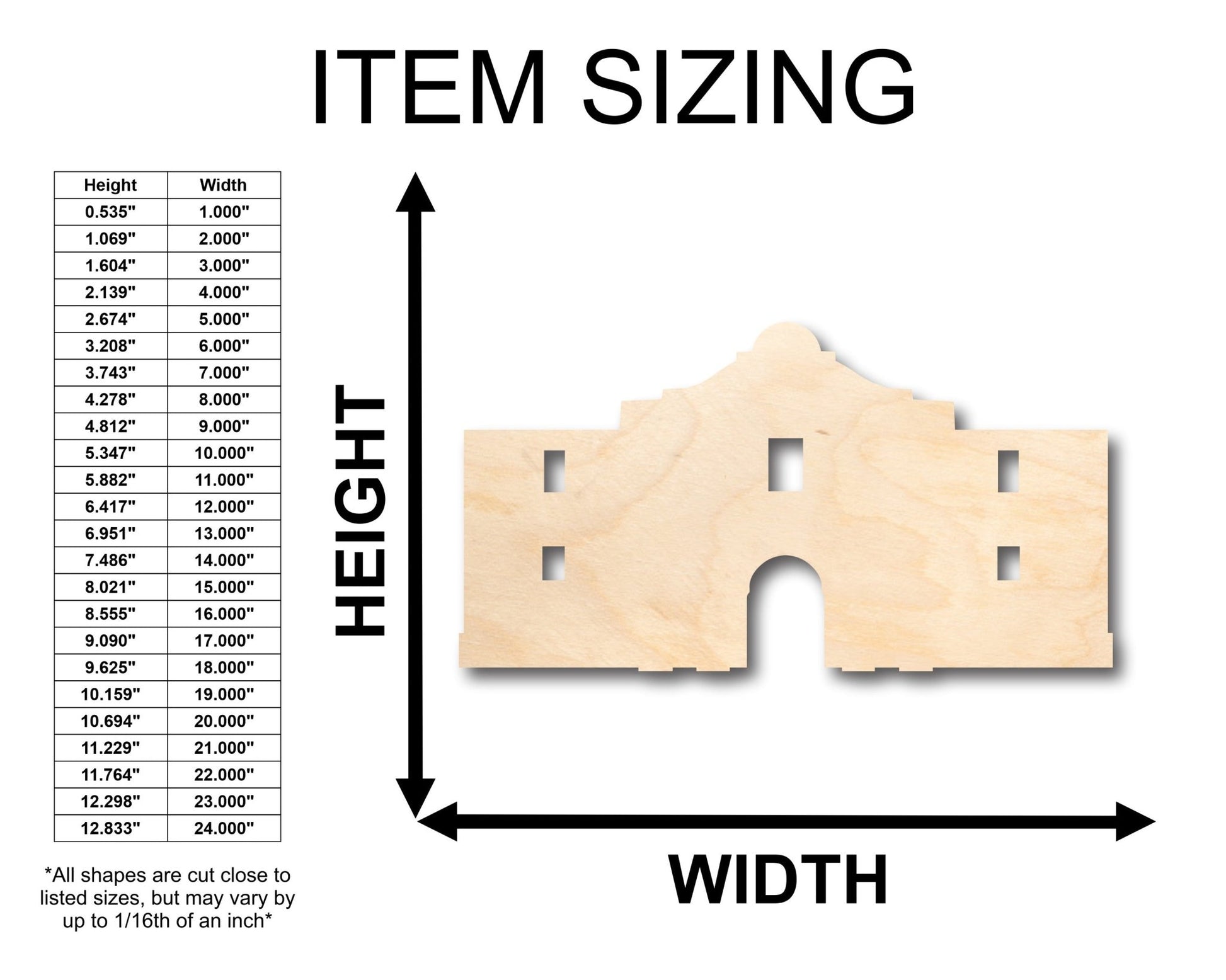 Unfinished Wood Alamo Shape - Craft - up to 46" DIY - NameSigns.com