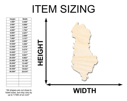 Unfinished Wood Albania Country Shape - Southeast Europe Craft - up to 46" DIY - NameSigns.com