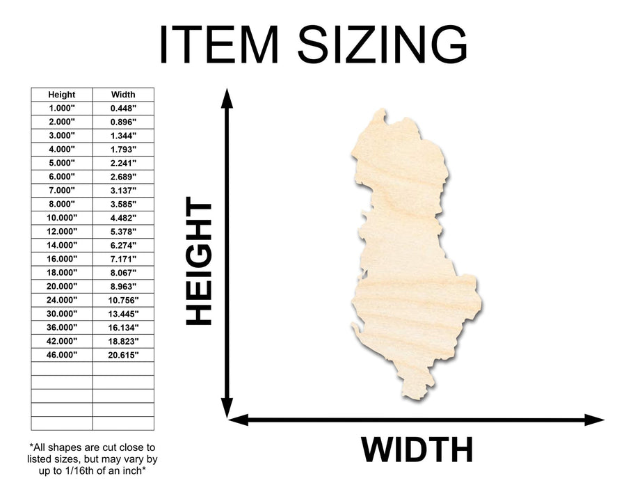 Unfinished Wood Albania Country Shape - Southeast Europe Craft - up to 46" DIY - NameSigns.com