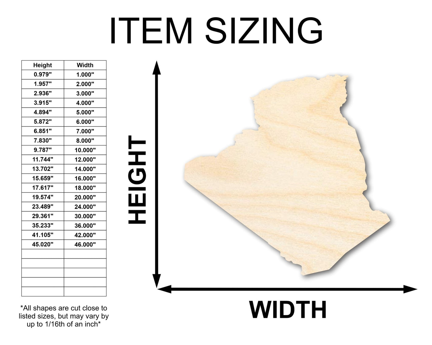 Unfinished Wood Algeria Silhouette Shape - Craft - up to 46" - NameSigns.com