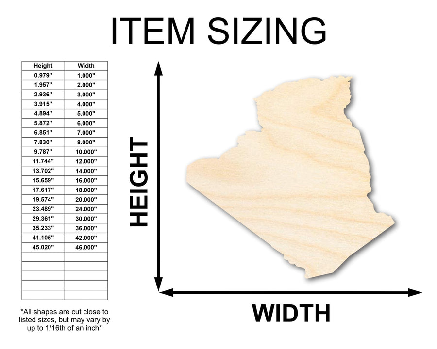 Unfinished Wood Algeria Silhouette Shape - Craft - up to 46" - NameSigns.com