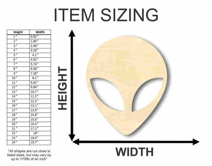 Unfinished Wood Alien Head - Outer Space - Craft - up to 46" DIY - NameSigns.com