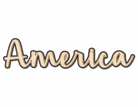 Unfinished Wood America Script | DIY Craft Cutout | up to 46" DIY - NameSigns.com