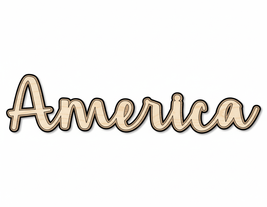 Unfinished Wood America Script | DIY Craft Cutout | up to 46" DIY - NameSigns.com