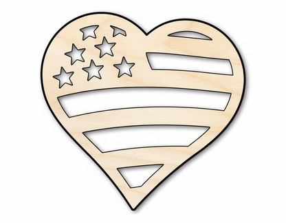 Unfinished Wood American Heart Flag Shape - USA Craft - up to 46" - NameSigns.com