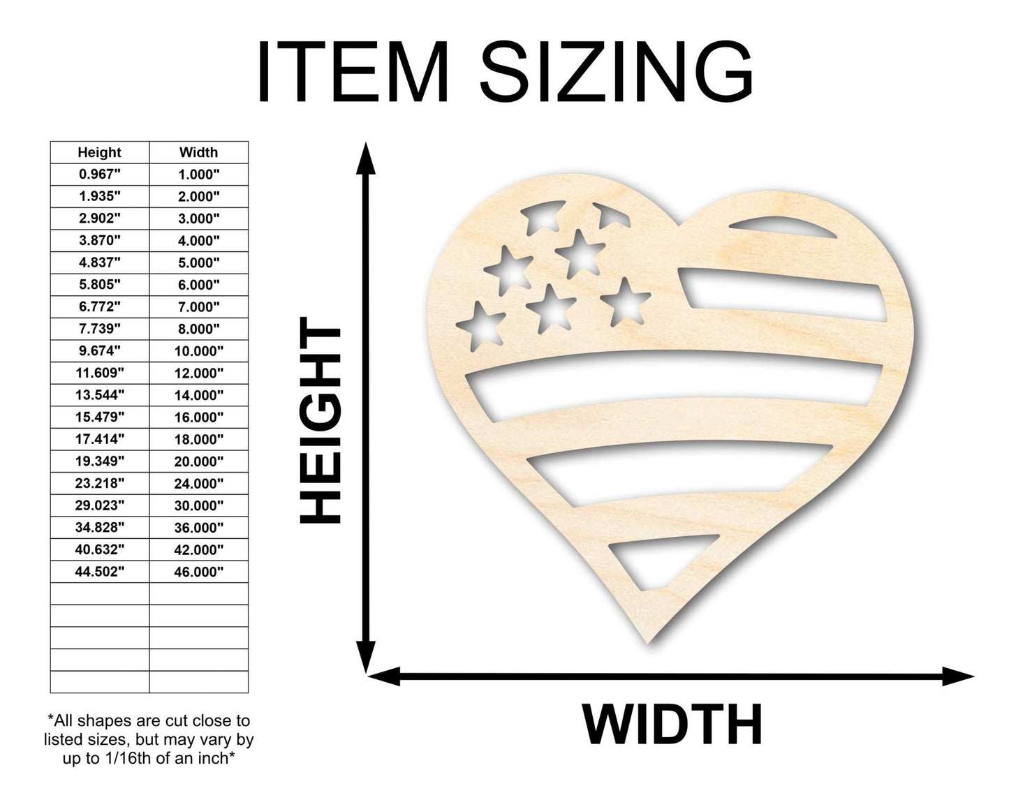 Unfinished Wood American Heart Flag Shape - USA Craft - up to 46" - NameSigns.com