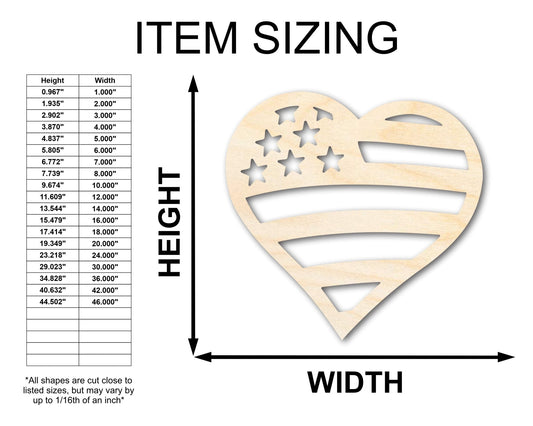 Unfinished Wood American Heart Flag Shape - USA Craft - up to 46" - NameSigns.com