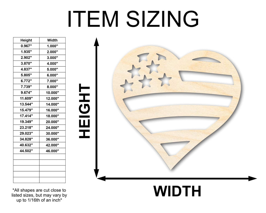 Unfinished Wood American Heart Flag Shape - USA Craft - up to 46" - NameSigns.com