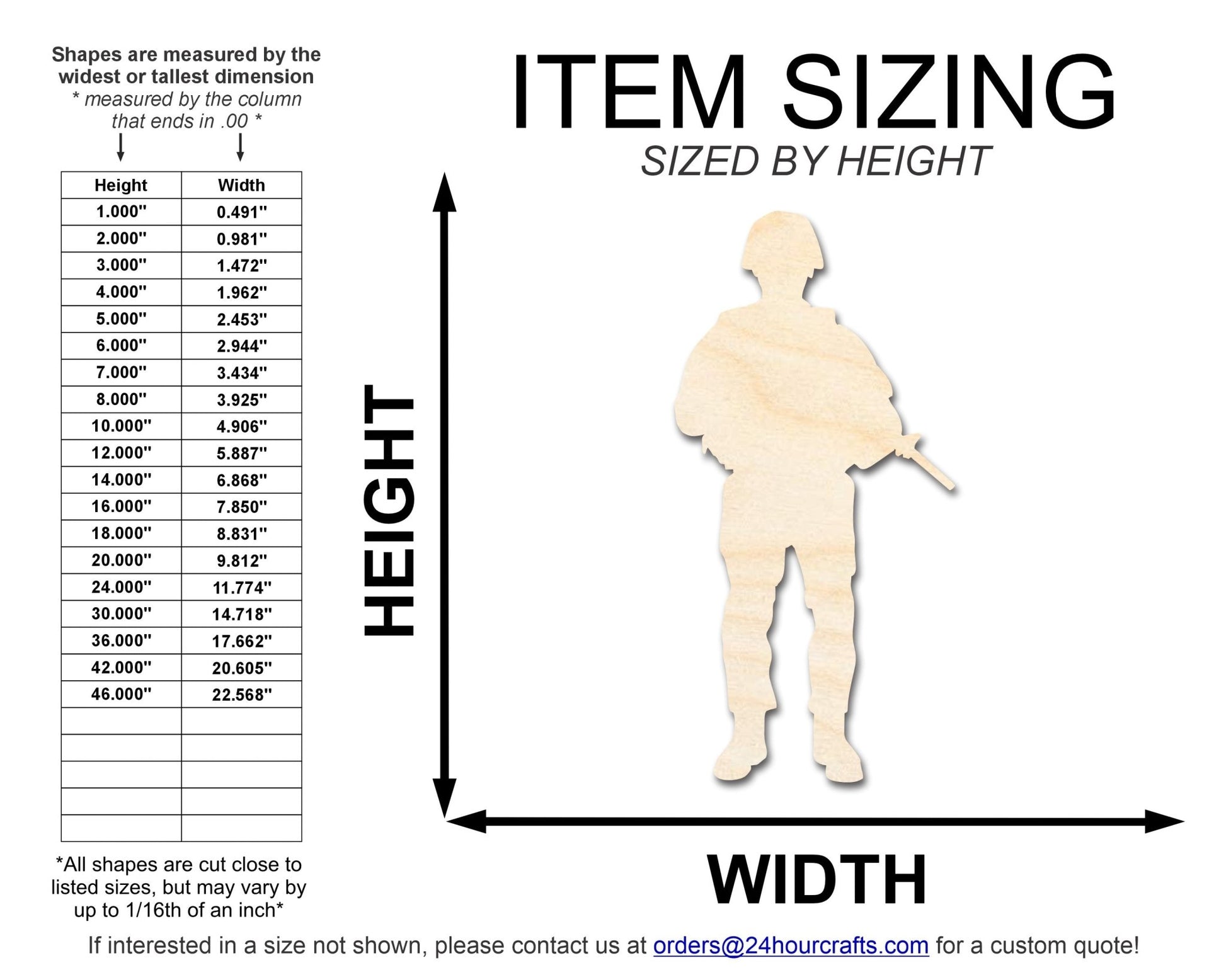 Unfinished Wood American Soldier Shape | DIY Craft Cutout | up to 46" DIY - NameSigns.com