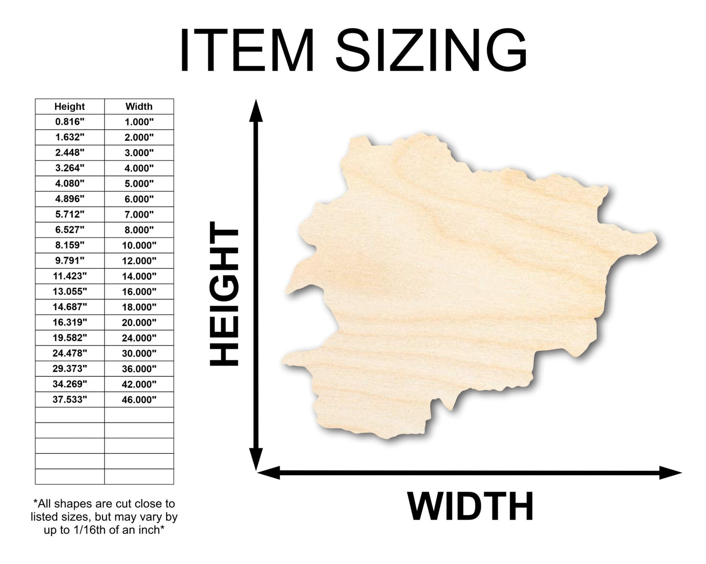 Unfinished Wood Andorra Shape - Country - Craft - up to 46" DIY - NameSigns.com
