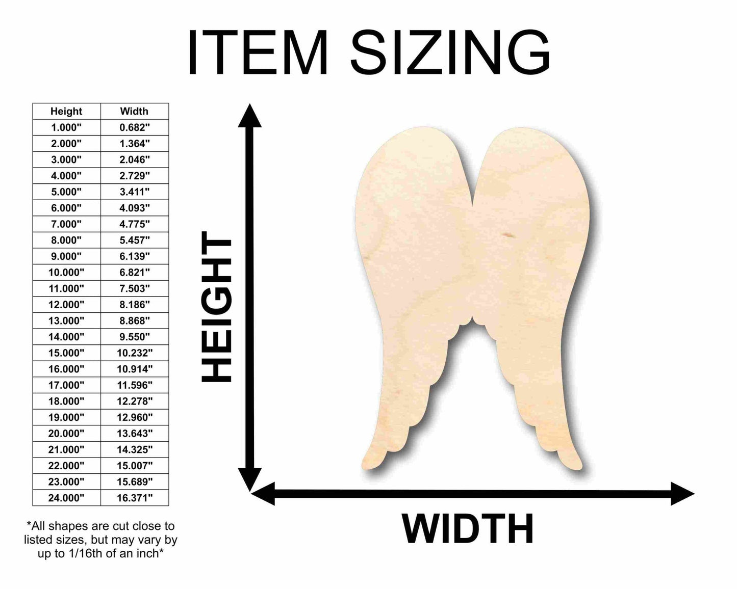 Unfinished Wood Angel Wings Silhouette - Craft - up to 46" DIY - NameSigns.com