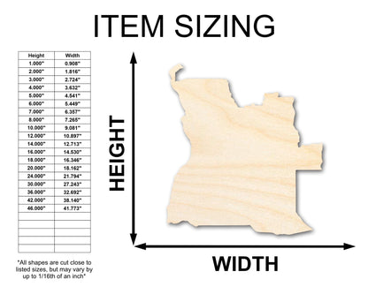 Unfinished Wood Angola Country Shape - Central Africa Craft - up to 46" DIY - NameSigns.com