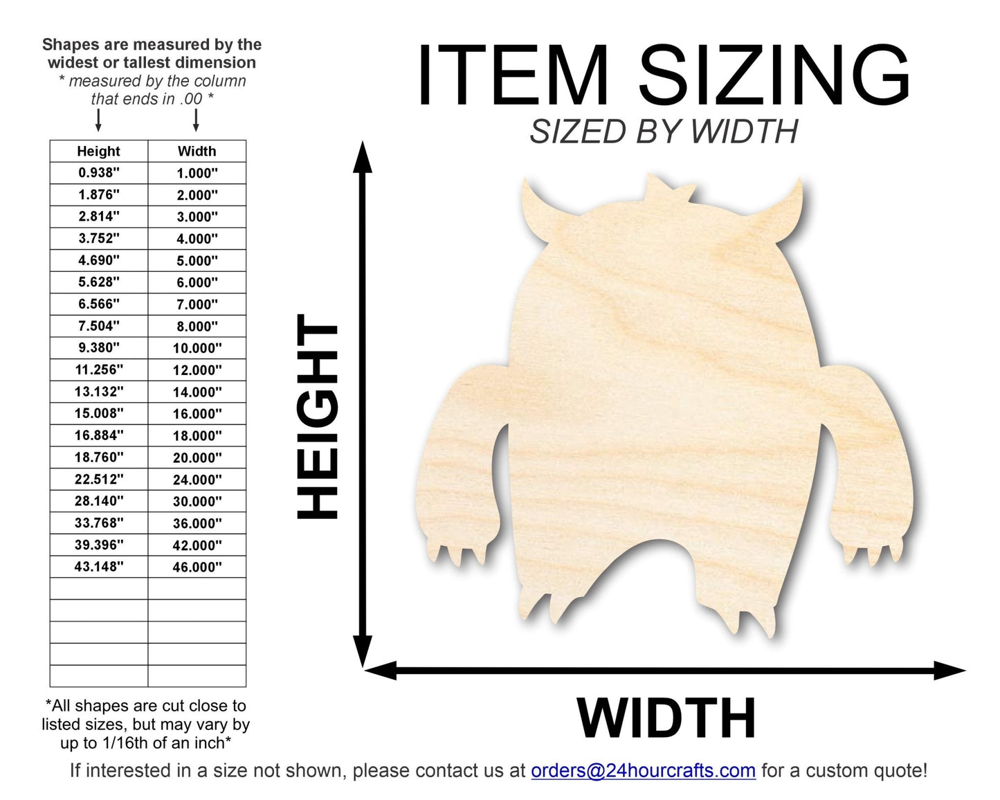 Unfinished Wood Angry Monster Shape | DIY Craft Cutout | up to 46" DIY - NameSigns.com