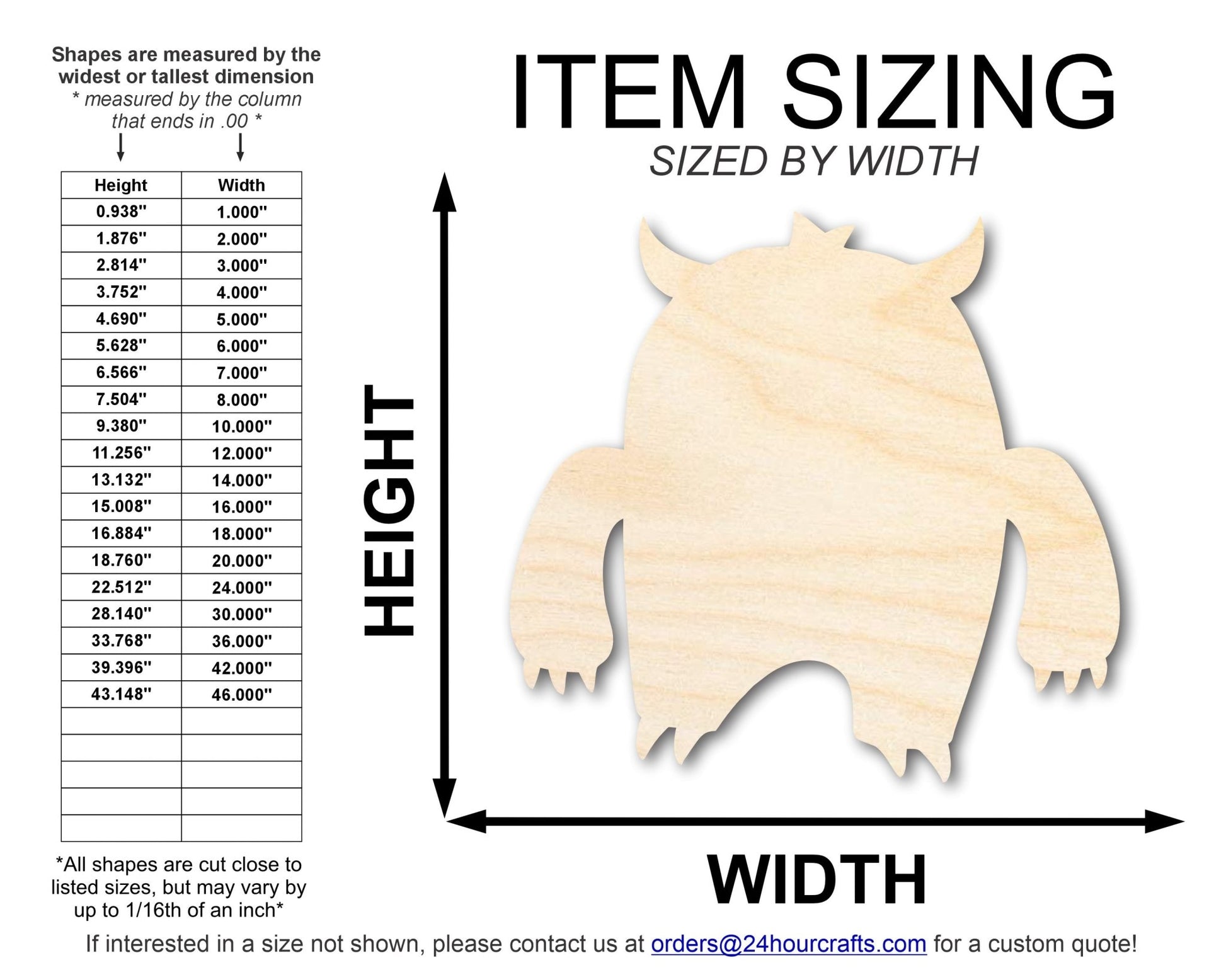 Unfinished Wood Angry Monster Shape | DIY Craft Cutout | up to 46" DIY - NameSigns.com