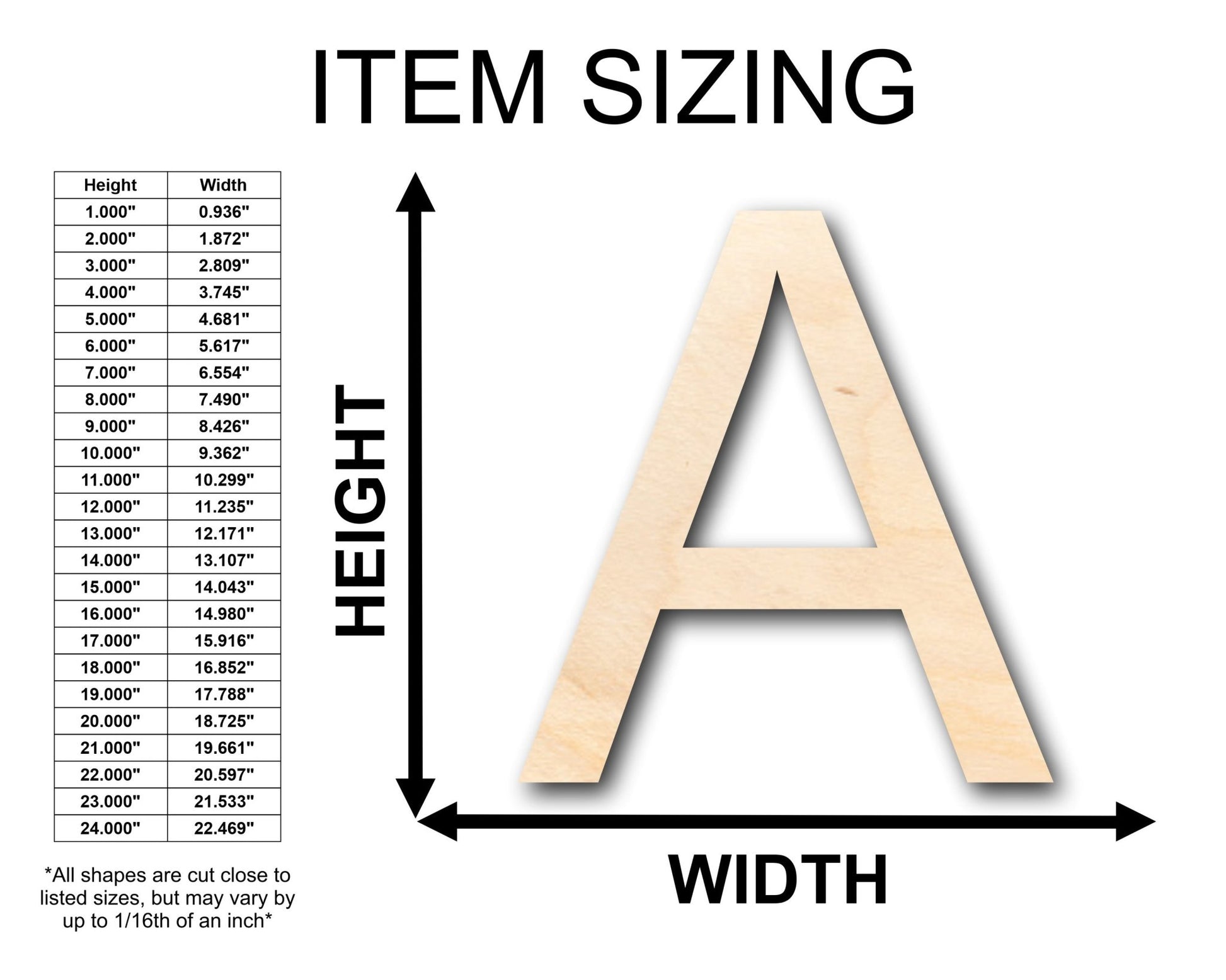 Unfinished Wood Arial Letter A Shape - Craft - up to 46" DIY - NameSigns.com