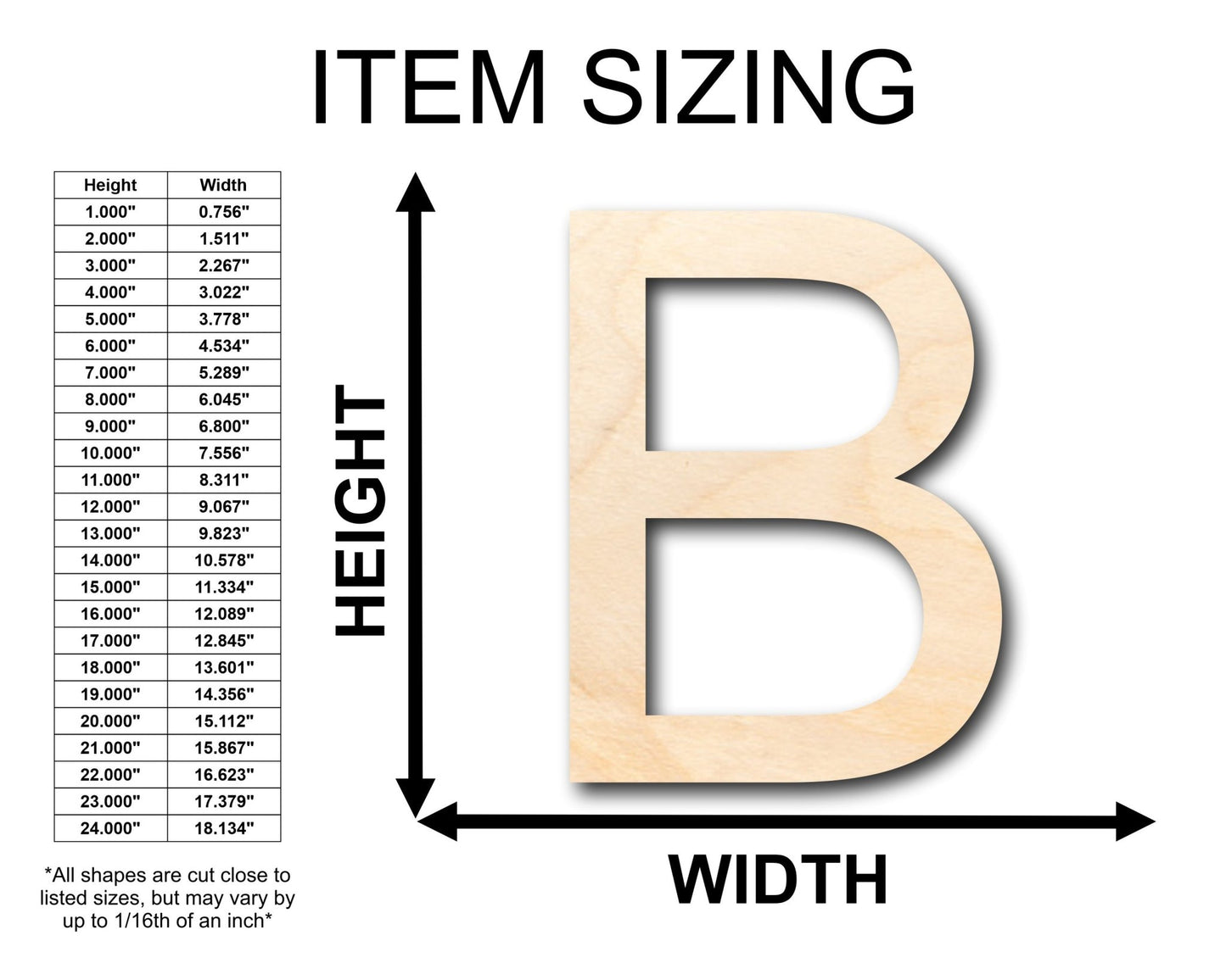 Unfinished Wood Arial Letter B Shape - Craft - up to 46" DIY - NameSigns.com