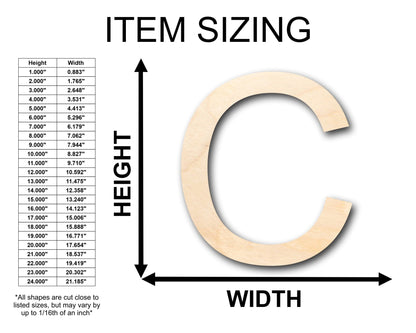 Unfinished Wood Arial Letter C Shape - Craft - up to 46" DIY - NameSigns.com