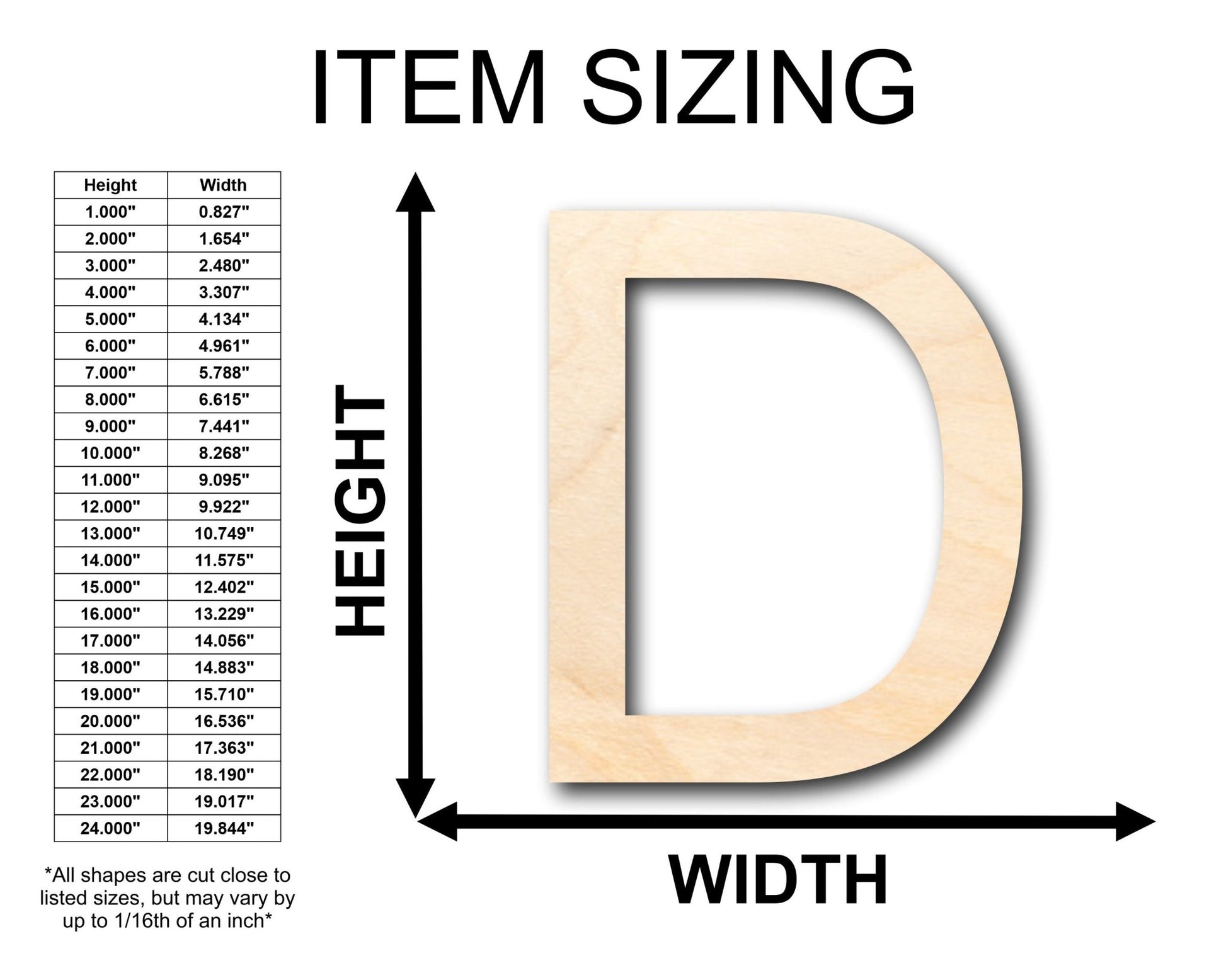 Unfinished Wood Arial Letter D Shape - Craft - up to 46" DIY - NameSigns.com