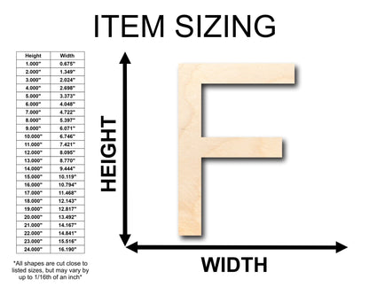 Unfinished Wood Arial Letter F Shape - Craft - up to 46" DIY - NameSigns.com