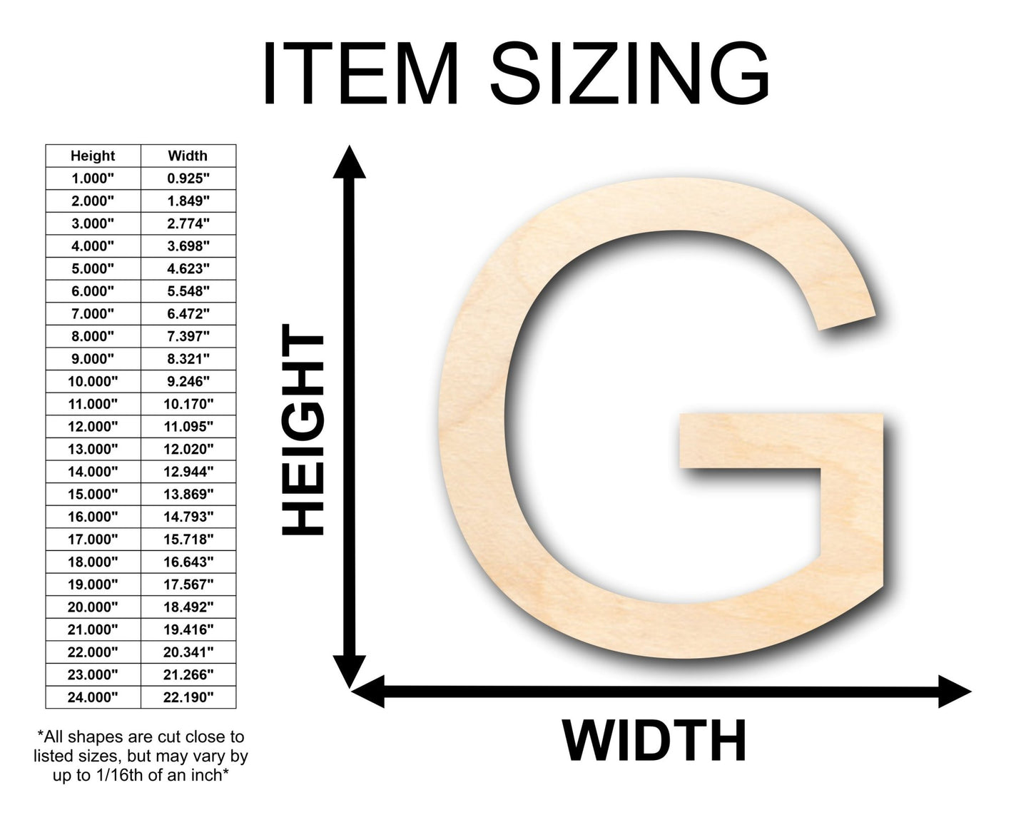 Unfinished Wood Arial Letter G Shape - Craft - up to 46" DIY - NameSigns.com