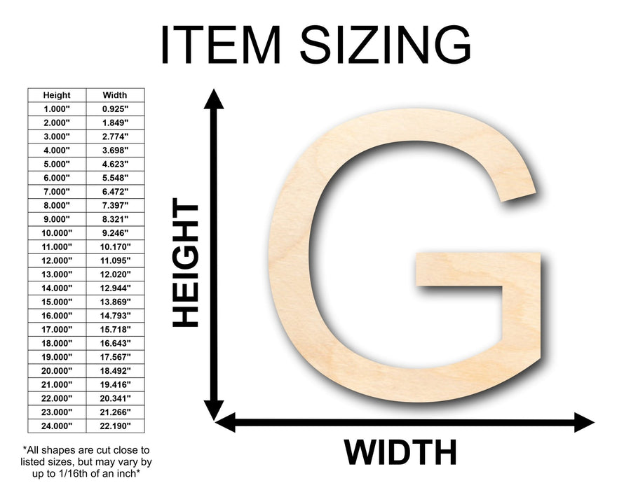 Unfinished Wood Arial Letter G Shape - Craft - up to 46" DIY - NameSigns.com