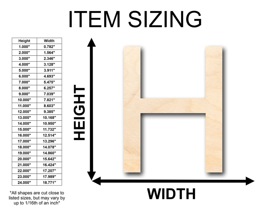 Unfinished Wood Arial Letter H Shape - Craft - up to 46" DIY - NameSigns.com