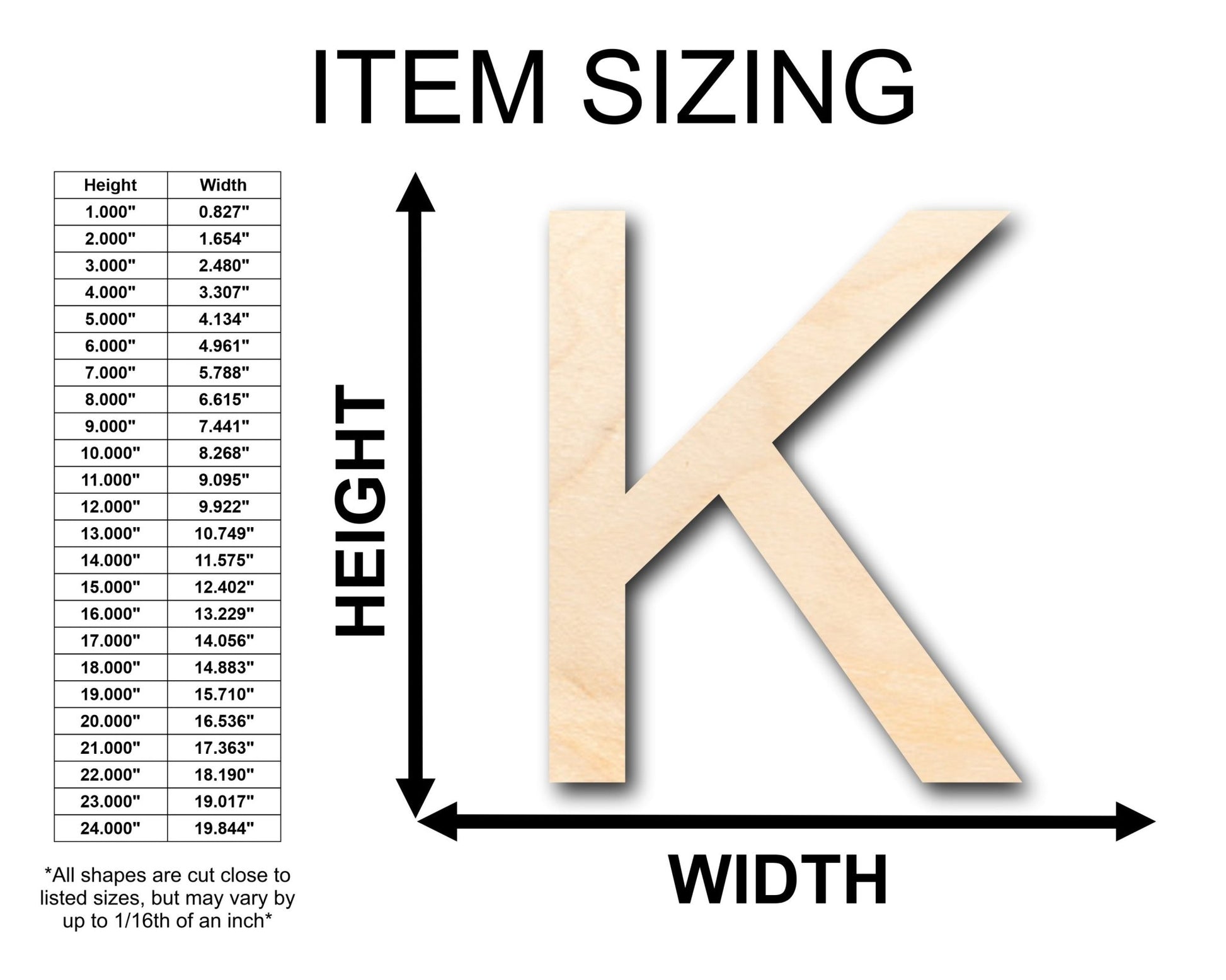 Unfinished Wood Arial Letter K Shape - Craft - up to 46" DIY - NameSigns.com