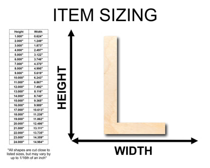 Unfinished Wood Arial Letter L Shape - Craft - up to 46" DIY - NameSigns.com