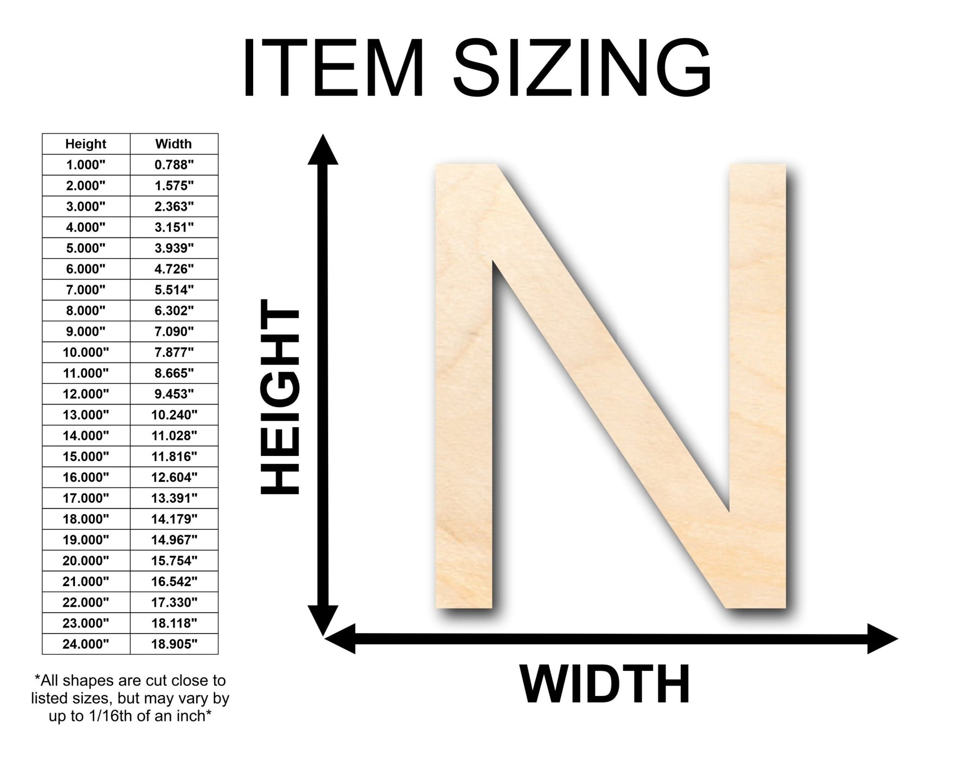 Unfinished Wood Arial Letter N Shape - Craft - up to 46" DIY - NameSigns.com