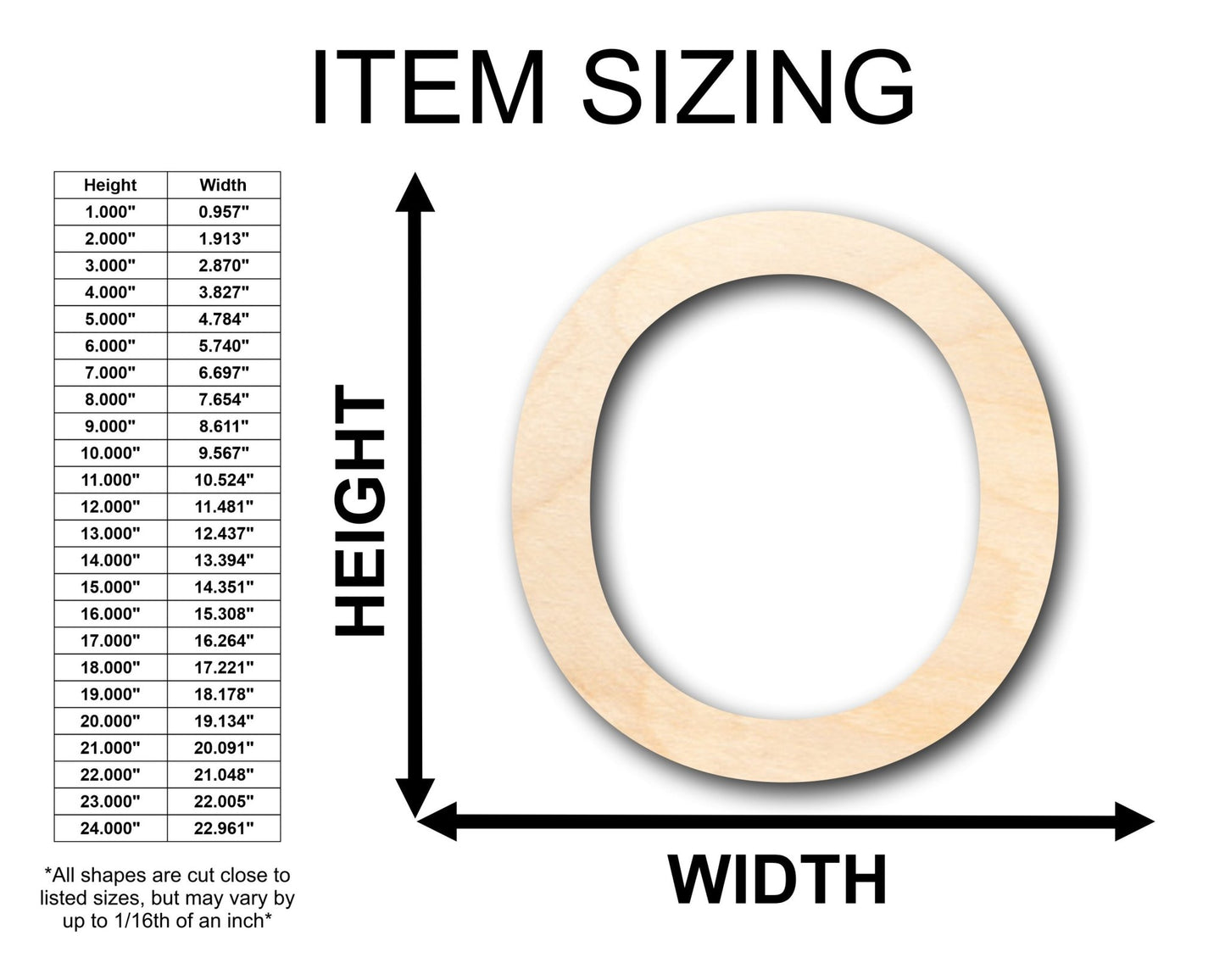 Unfinished Wood Arial Letter O Shape - Craft - up to 46" DIY - NameSigns.com